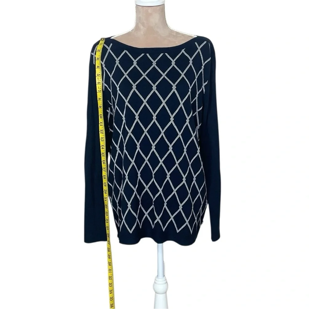 Nautica Jeans Women’s “Intarsia” Navy Blue Knit Boatneck Sweater NWT (O)